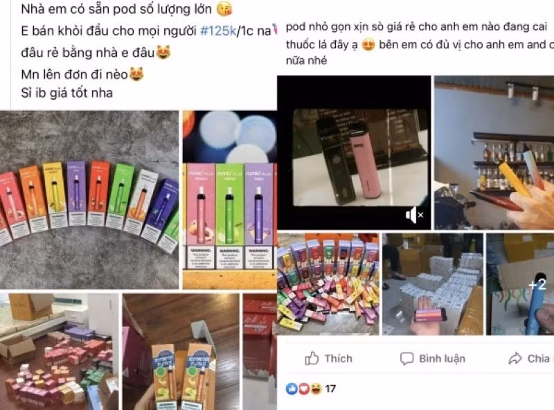 Thuốc lá điện tử được bày bán tràn lan người mua có thể dễ dàng tiếp cận và sử dụng.