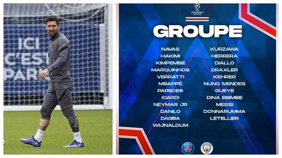 Messi góp có tên trong danh sách 22 cầu thủ PSG đấu Man City.