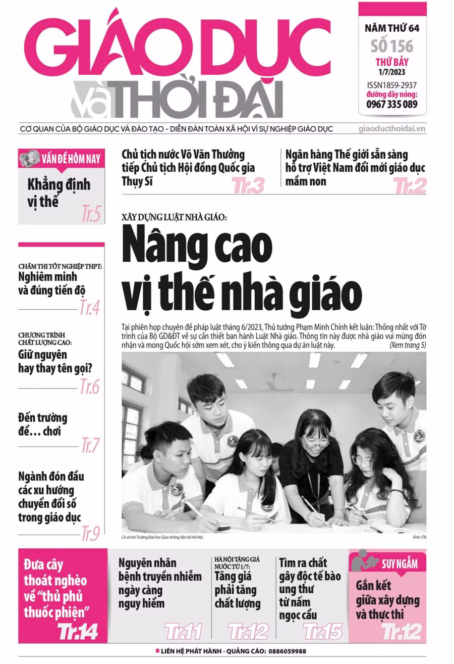 Tin tức báo in 1/7: Nâng cao vị thế nhà giáo