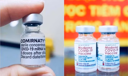 Hai loại vắc xin được tiêm cho trẻ từ 5 - dưới 12 tuổi là vắc xin Pfizer và vắc xin Moderna. Ảnh: BYT.