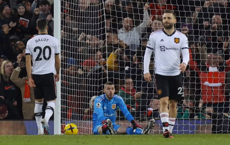 Thủ thành De Gea phải 7 lần vào lưới nhặt bóng. Thủ thành De Gea phải 7 lần vào lưới nhặt bóng.