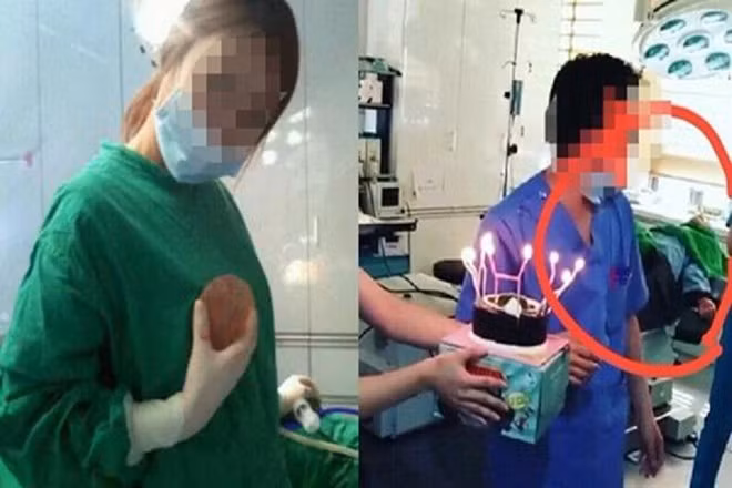 Bức ảnh về nhân viên y tế tổ chức tiệc sinh nhật trong phòng phẫu thuật khiến cư dân mạng bức xúc. Ảnh: UPI
