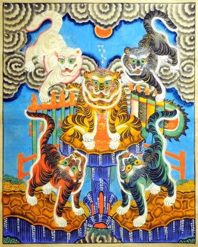 Dòng tranh “Ngũ hổ” của các nghệ nhân Hàng Trống.