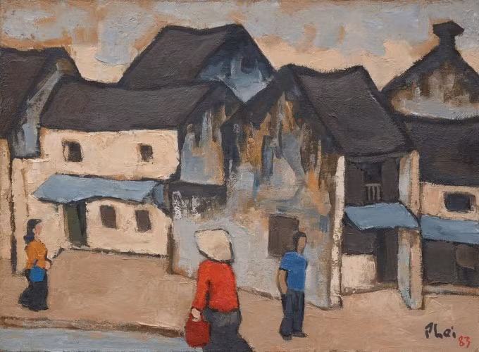 Phố Hàng Muối (sơn dầu trên vải, 1983) của Bùi Xuân Phái.