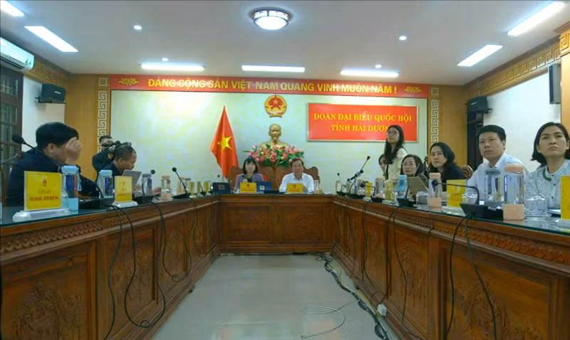 ĐBQH Đinh Thị Ngọc Dung chất vấn từ điểm cầu Hải Dương.