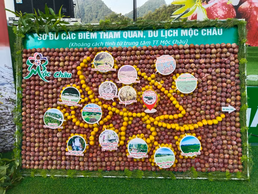 Sơ đồ các điểm du lịch tại Mộc Châu được xếp bằng mận hậu. Sơ đồ các điểm du lịch tại Mộc Châu được xếp bằng mận hậu.