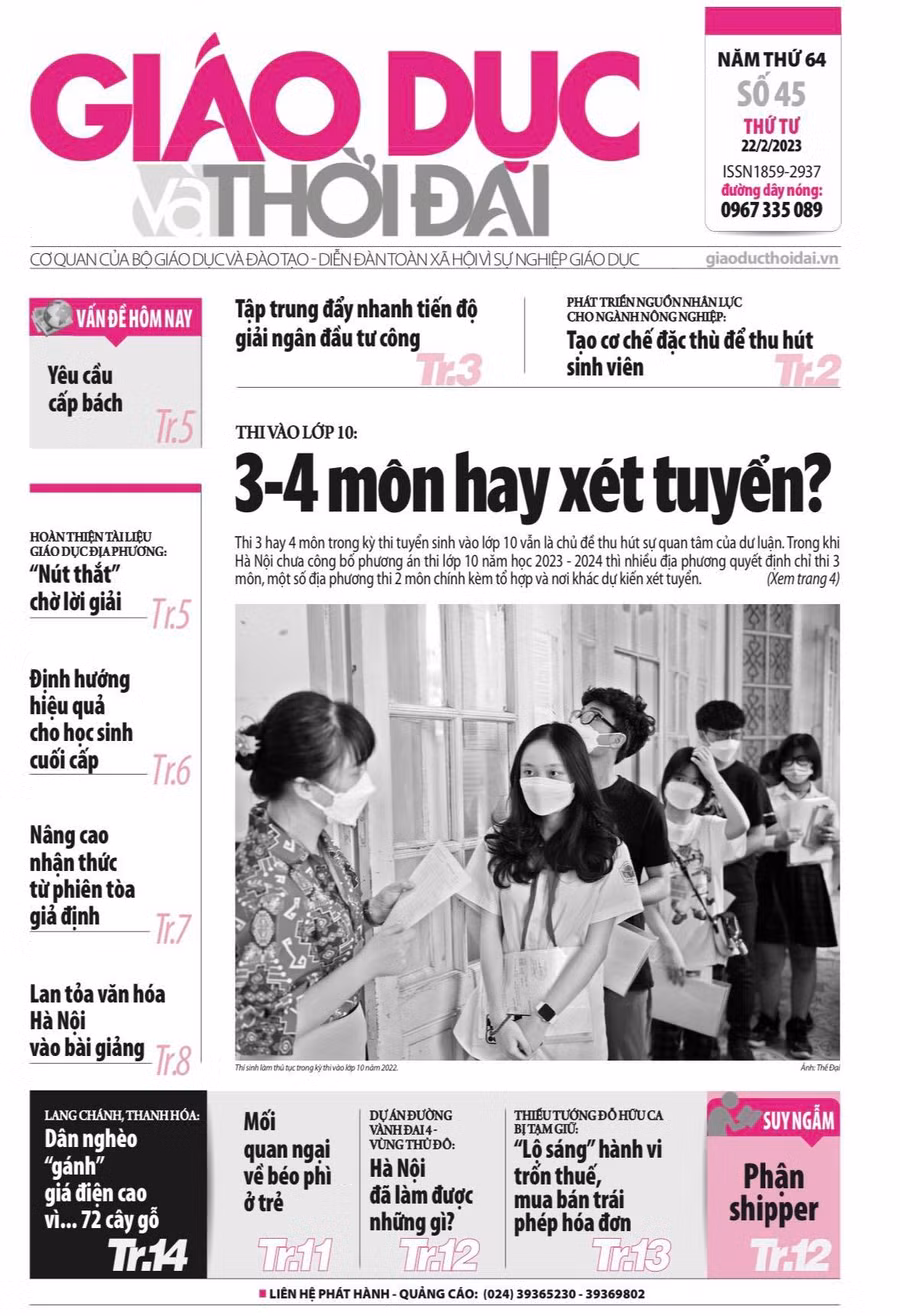 Tin tức báo in 22/2: Thi 3-4 môn hay xét tuyển vào lớp 10 công lập?