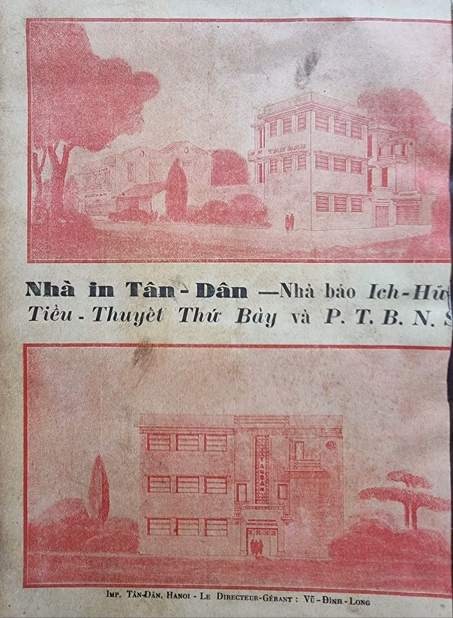Tờ quảng cáo nhà in Tân Dân của ông Vũ Đình Long tại phố Hàng Bông.