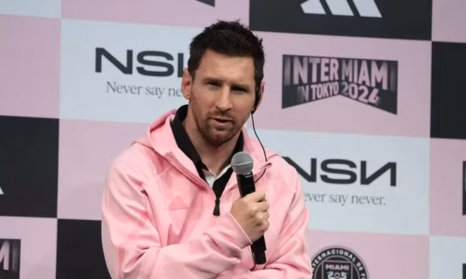 Lionel Messi trong họp báo trước trận Inter Miami gặp Vissel Kobe tại Nhật Bản ngày 6/2. Lionel Messi trong họp báo trước trận Inter Miami gặp Vissel Kobe tại Nhật Bản ngày 6/2.