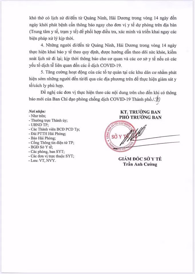 Toàn bộ công văn của Ban chỉ đạo Phòng chống dịch COVID-19 Hải Phòng.