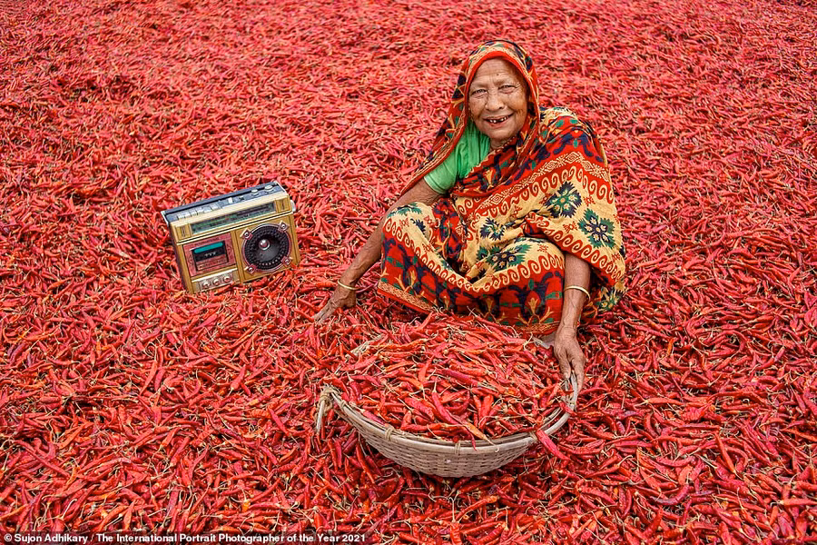 Bức ảnh người phụ nữ giữa hàng ngàn trái ớt của tác giả Sujon Adhikary, đến từ Bangladesh.