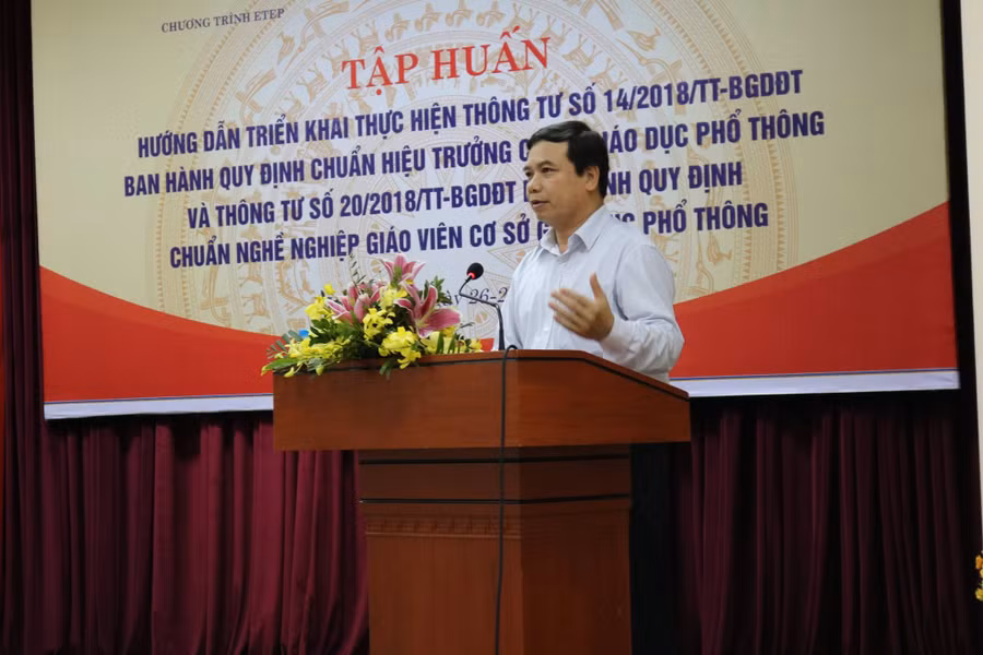 TS Hoàng Đức Minh - Cục Trưởng Cục Nhà giáo và CBQLGD phát biểu tại buổi tập huấn TS Hoàng Đức Minh - Cục Trưởng Cục Nhà giáo và CBQLGD phát biểu tại buổi tập huấn