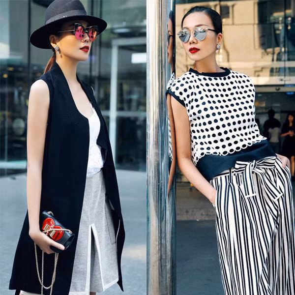 Street style của Thanh Hằng cũng cá tính không kém thời trang sự kiện.