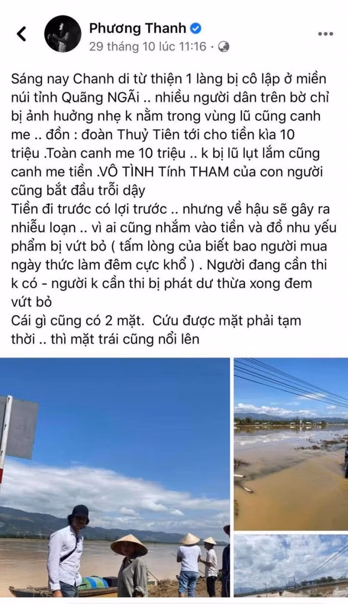 Bài viết gây tranh cãi của Phương Thanh. Ảnh FBNV.