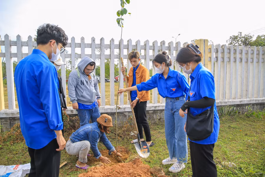 Các sinh viên hào hứng tham gia trồng cây xanh tại chương trình.