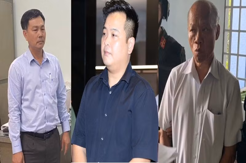 Các bị can Nguyễn Văn Hồng, Phan Thanh Vĩnh Toàn và Đỗ Tấn Điềm (từ trái qua phải).