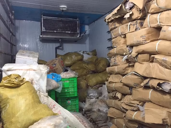 Hà Nội: Bắt giữ 1 tấn tim lợn, chân gà mốc xanh