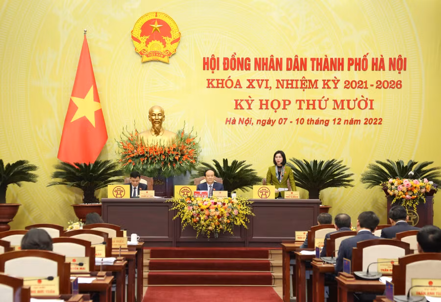 Quang cảnh Kỳ họp thứ 10 HĐND TP Hà Nội khóa XVI ngày 8/12.