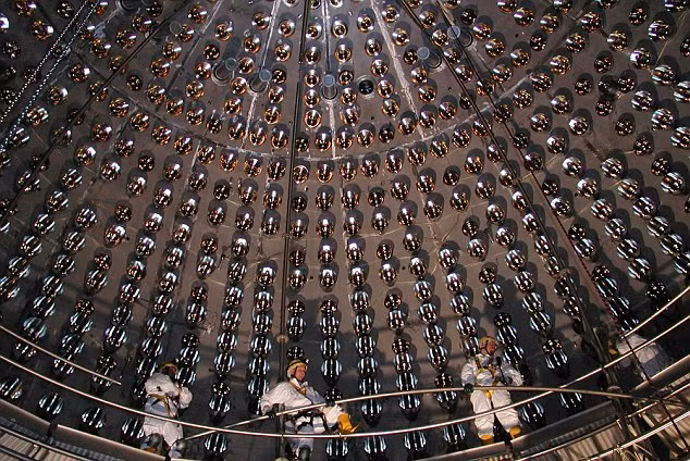 Scientists at Gran Sasso National Laboratory in Italy, which is located one mile (1.5km) below the Apennine Mountains, used the Borexino neutrino detector (pictured) to study the ghost particles