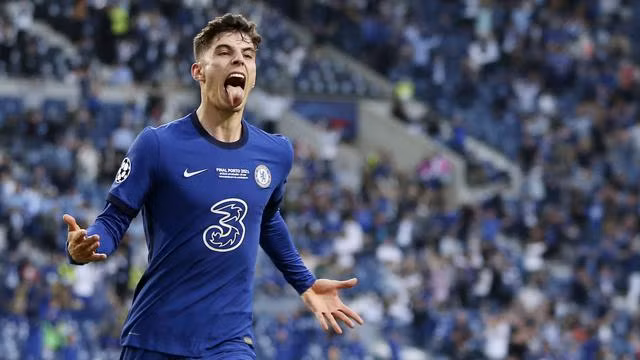 Kai Havertz (Chelsea) ăn mừng sau khi ghi bàn vào lưới Man City trong trận chung kết Champions League vào ngày 30/5/2021).