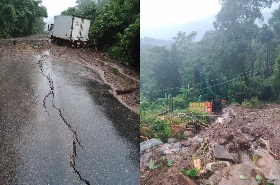 Vị trí sạt lở kéo dài khoảng 8km.