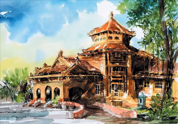 Bảo tàng Lịch sử Quốc gia trước đây mang tên Viện Viễn Đông Bác cổ hay Bảo tàng Louis Finot, khởi công năm 1925 và hoàn thành năm 1932, do KTS Ernest Hébrard thiết kế. Tranh: Phạm Thanh Sơn.