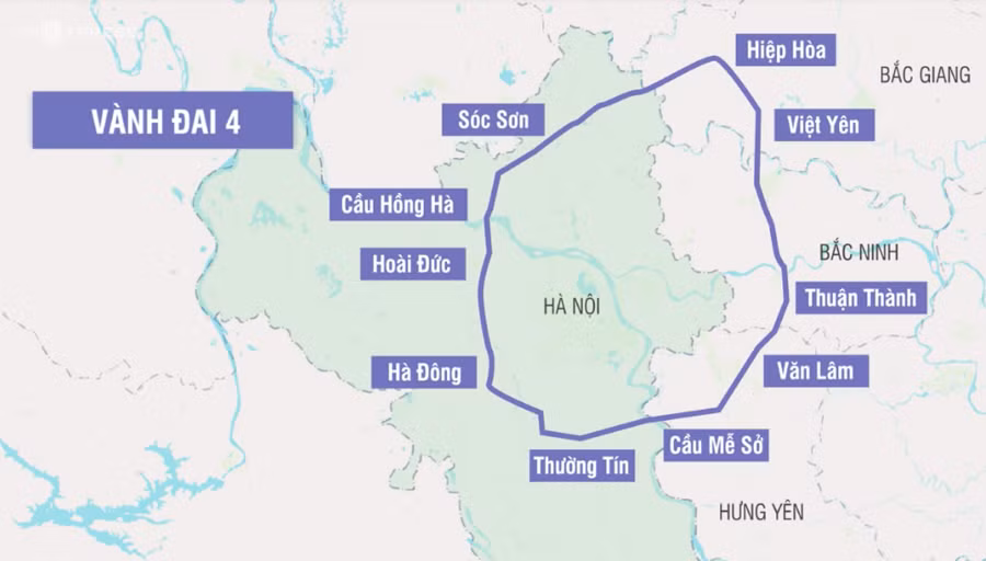 Hướng tuyến đường Vành đai 4 theo quy hoạch. 
