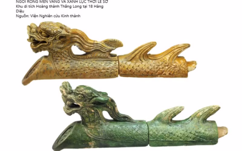 Ngói rồng men vàng, men xanh thời Lê sơ phát hiện tại Khu di tích Hoàng thành Thăng Long.