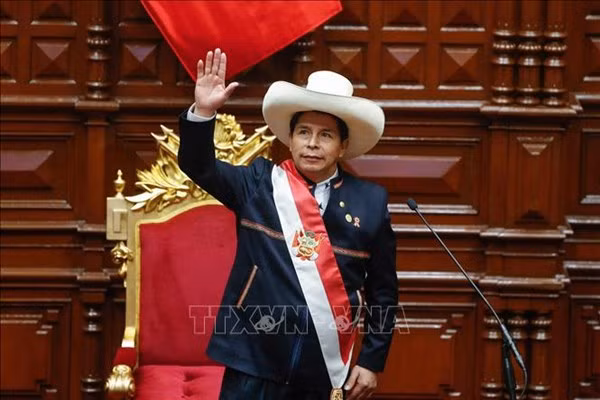Tổng thống Pedro Castillo trong lễ tuyên thệ nhậm chức.