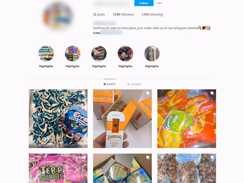 Trang Instagram của một đại lý bán rất nhiều loại kẹo cần sa. Ảnh: Sky News.