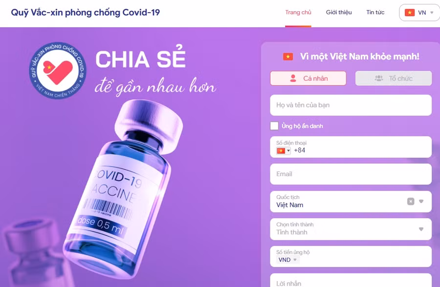 Website có giao diện thân thiện và dễ dàng sử dụng với tất cả mọi người, cho phép người dân lựa chọn những hình thức ủng hộ khác nhau; có thể để lại thông điệp động viên tinh thần cả nước chống dịch. Ảnh: Phạm Hiền