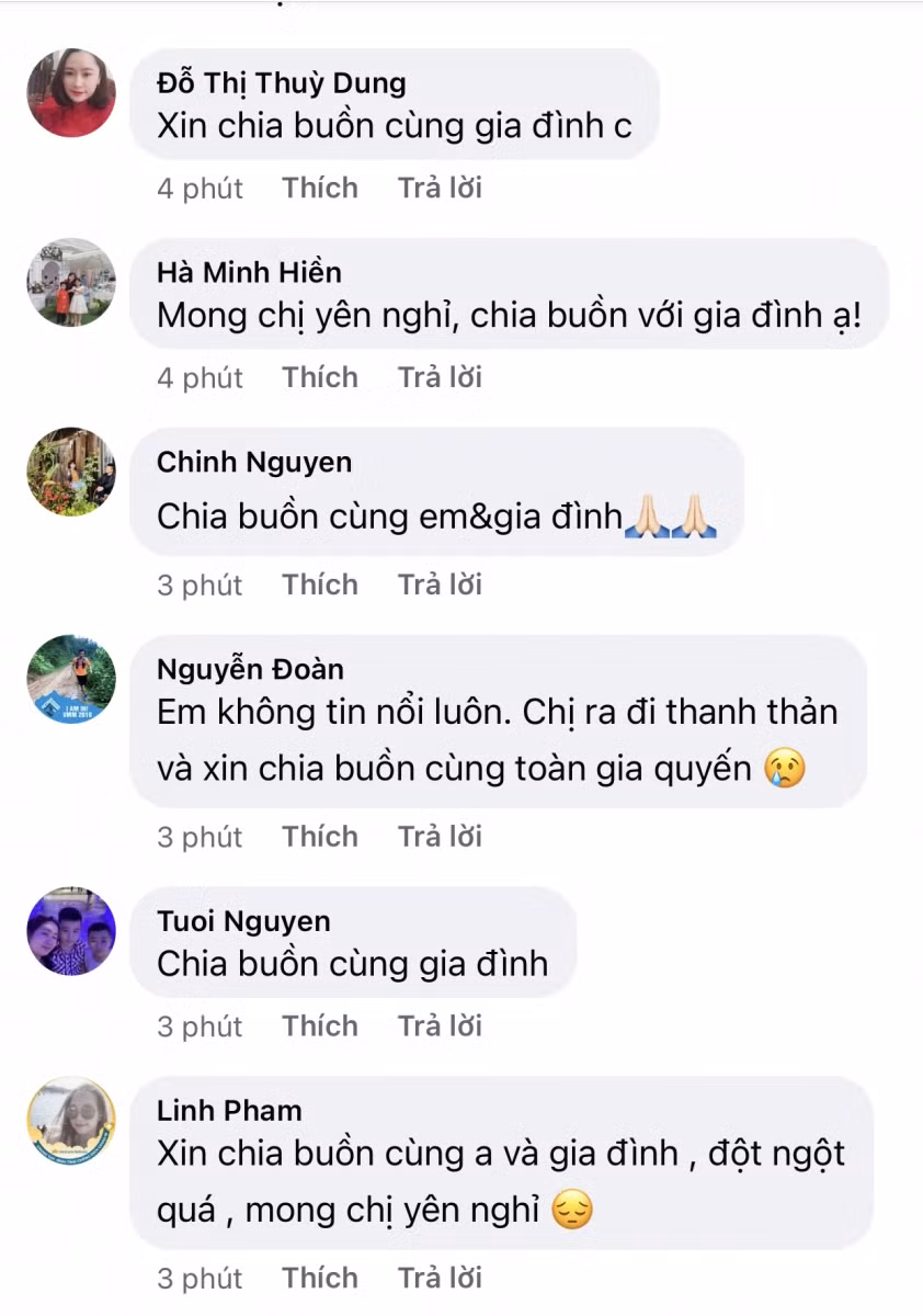 Người thân, bạn bè gửi lời chia buồn đến gia đình cố Hoa hậu. Ảnh: FBNV.