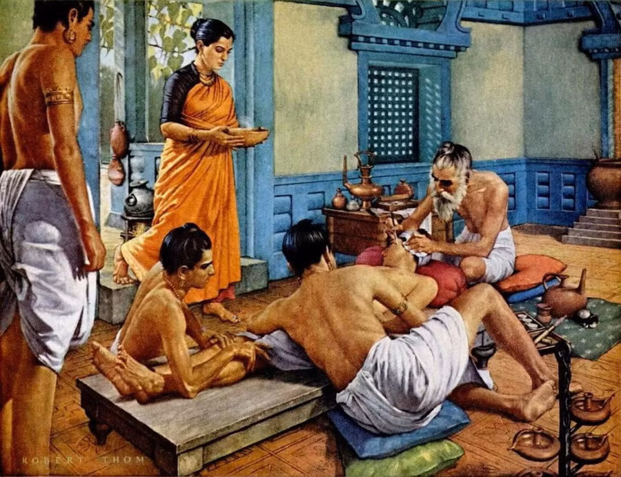 Sushruta đang thực hiện phẫu thuật sửa mũi cho bệnh nhân Sushruta đang thực hiện phẫu thuật sửa mũi cho bệnh nhân