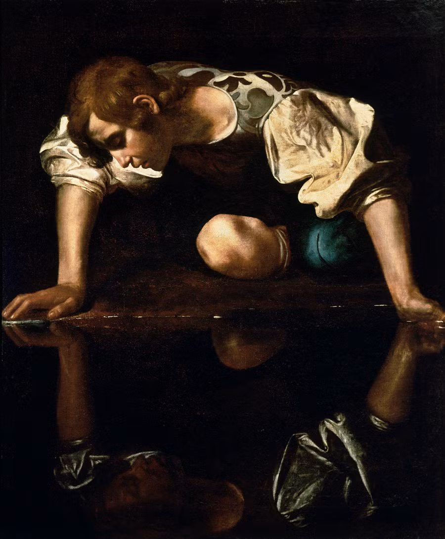 Narcissus, bức tranh được xem như lời tiên tri cho cuộc đời 'tự mình hại mình' của Caravaggio. Ảnh: Thecollector.com Narcissus, bức tranh được xem như lời tiên tri cho cuộc đời 'tự mình hại mình' của Caravaggio. Ảnh: Thecollector.com