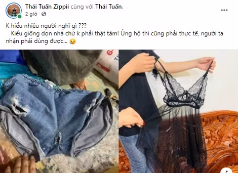 Hình ảnh đồ từ thiện quần áo không hợp lý được chia sẻ trên mạng xã hội. Ảnh chụp màn hình facebook.