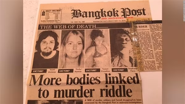 Bài báo viết về Sobhraj trên tờ Bangkok Post, Thái Lan.