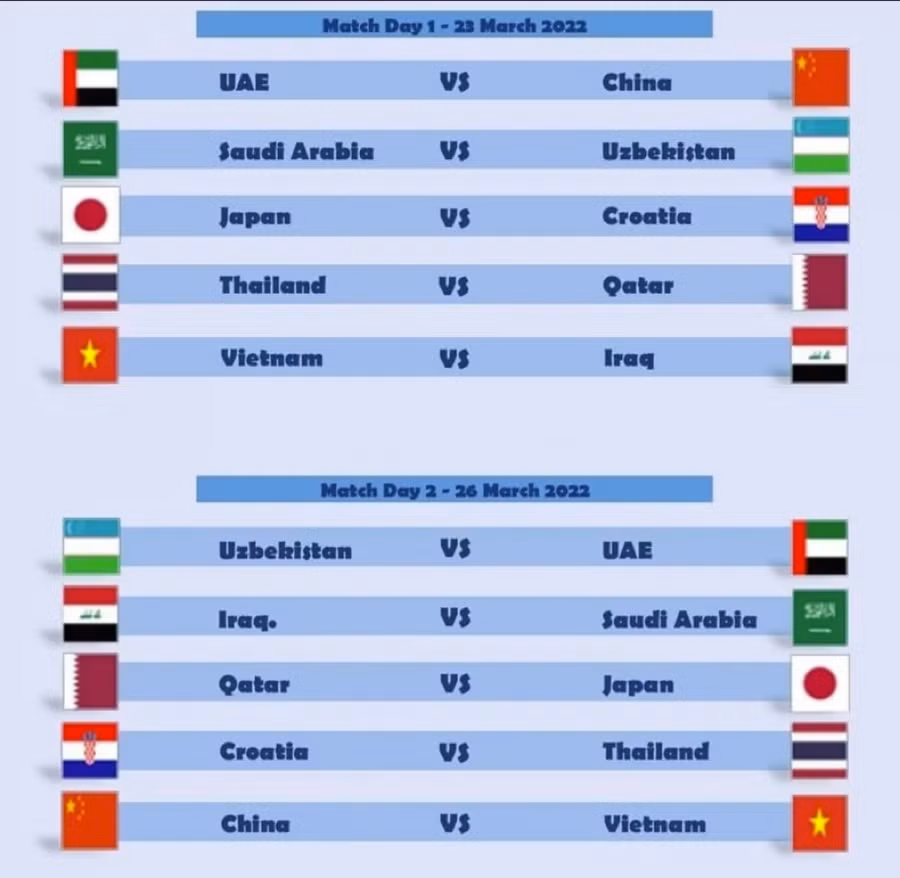 Lịch thi đấu giải giao hữu Dubai Cup 2022. Nguồn: Alisher Nikimbaev.