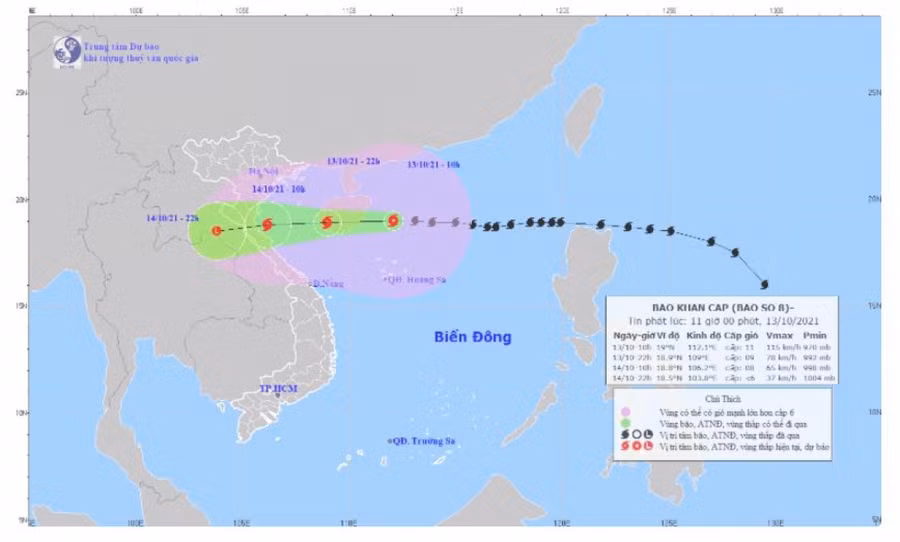Hướng di chuyển của cơn bão số 8.