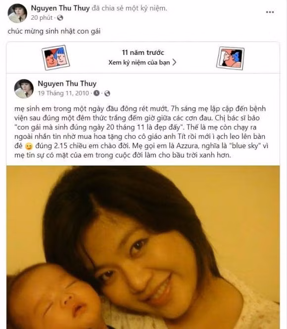 Bài đăng chia sẻ lại quá trình sinh con gái của Hoa hậu Thu Thủy đã khiến nhiều người không khỏi bùi ngùi, xót thương.