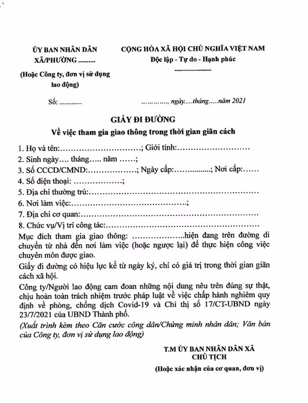Mẫu giấy đi đường.