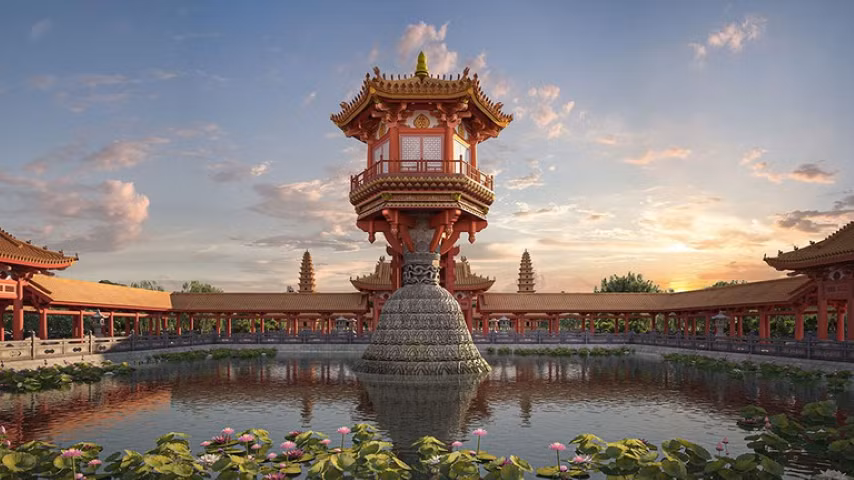 Hình ảnh kiến trúc chùa Một Cột theo phục dựng của Sen Heritage.