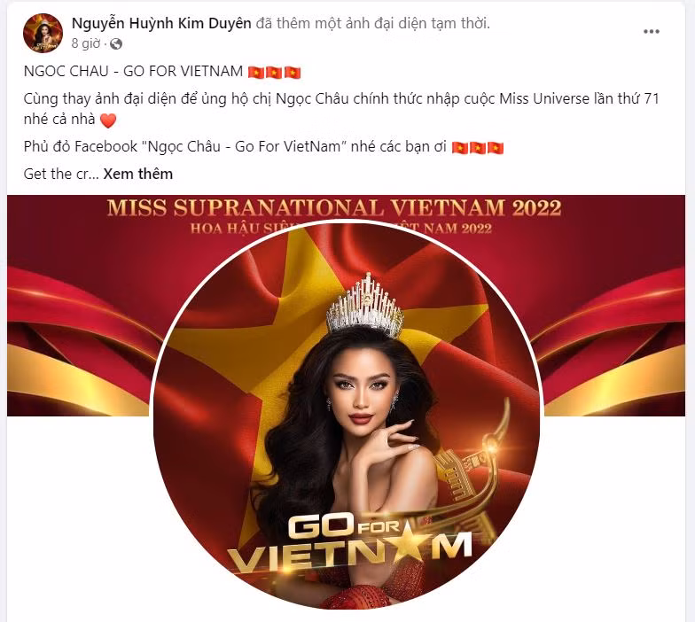Á hậu Kim Duyên thay ảnh đại diện nhằm gửi gắm tình yêu thương cũng như cổ vũ tinh thần tới Ngọc Châu.