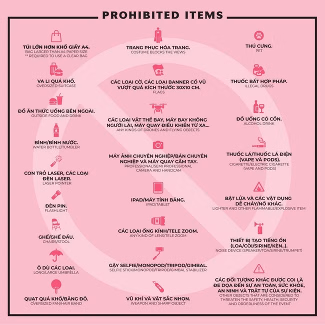 Những món đồ bị cấm mang vào concert BLACKPINK tại Hà Nội.