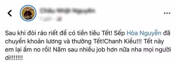 Quản lý của Hòa Minzy khoe đã nhận được lương và thưởng tết.