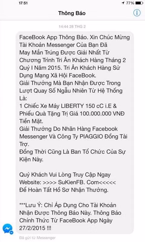 Cảnh giác trò lừa đảo "Tri ân khách hàng Facebook"