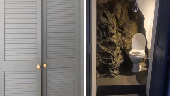 “Chúng tôi thuê một căn hộ ở Tbilisi, Georgia. Bồn cầu nằm cạnh một tảng đá được ngăn cách với căn phòng bằng những cánh cửa tủ quần áo”