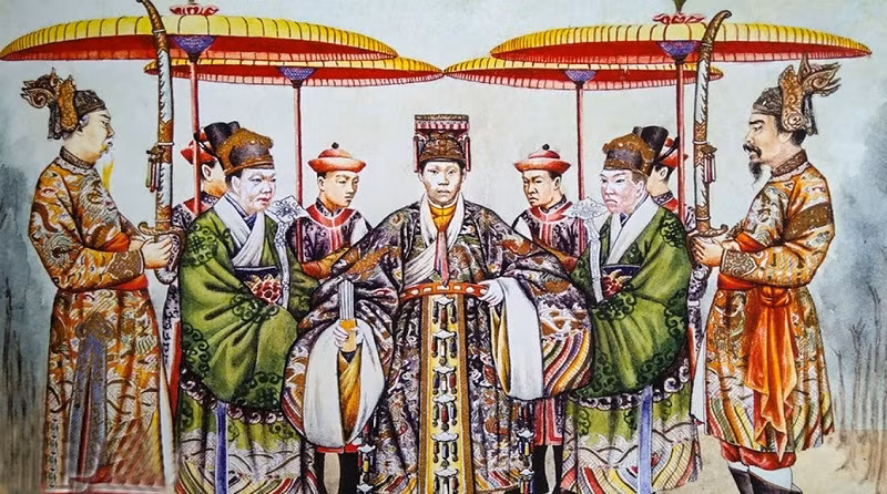 Hình vẽ những người hầu cận bên vua thời phong kiến. Ảnh minh họa.