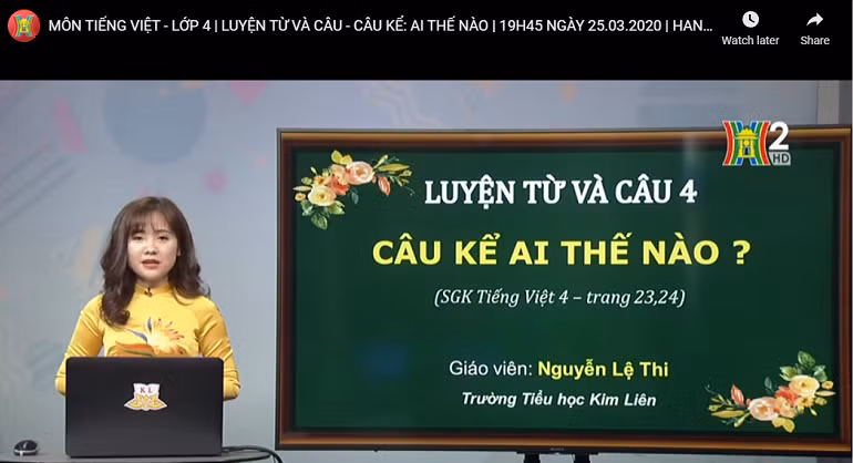 Cô Nguyễn Lệ Thi trong một buổi ghi hình tại Đài Phát thanh và Truyền hình Hà Nội. Ảnh cắt từ clip