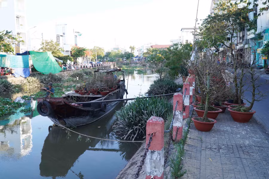 Người dân vận chuyển hoa bằng đường sông về bán tại TP Cần Thơ.