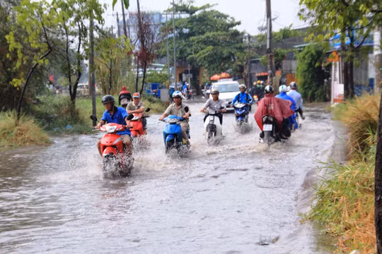  Đường Linh Đông (quận Thủ Đức) cũng bị ngập sâu sau cơn mưa lớn 